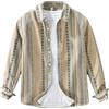 Generic Camicia da uomo a righe a maniche lunghe vintage tinta unita con risvolto morbido casual in cotone, Marrone, M