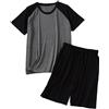 OLEETS Completo Pigiama da Uomo - Indumenti da Notte Estivi da Uomo O-Collo Manica Corta Top + Pantaloni Abbigliamento da Casa Indumenti da Notte Morbidi L-6Xl Abiti Larghi Taglie Forti, Nero, 5XL