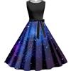 Generico Abito Donna Curvy Vestito Elegante Lungo Prendisole con Spalline Sottili Vestiti Senza Maniche da Spiaggia Plissettato Casual Estivo Fluido Scollo Rotondo Stampa Stelle (Blue, XL)