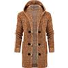 Generisch Felpa con cappuccio da uomo con cappuccio e fibbia in corno retrò, design a maglia, cappotto invernale lungo, grande, caldo, a righe, in cotone, oversize, con cappuccio, cachi, XL