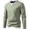 Generisch 2025 T Shirt Uomo Tshirt Uomo Maglietta Nuovo Uomo Autunno Inverno Moda Scollo a V Tinta Unita Manica Lunga Maglia Maglione Con Collo Della Camicia, Verde chiaro, L