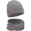 BUBALOVE - Set di Berretto e Sciarpa - Cappello Cotone - Colletto per Bambino - Cuffia e Scaldacollo Cotone - Cappello a Maglia - Cappello e Sciarpe - Cappello 52-56 - Antracite