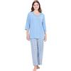 Ulla Popken Pigiama con Scollo a V, Maniche a 3/4 e Tasche Azzurro 42+ 834280719-42+