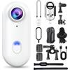 LLELEMAMO Go Snap Camera-4k Thumb Action Camera, Wearable Mini Body Camera with 360° Rotation Spring Clip, Hands-Free POV Recording for Bike Cycling, Pet, Vlogging, Underwater (White-4K)