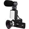 SHEHUALI Macchina fotografica digitale, Videocamera 4K 48MP Vlogging touch screen con luce di riempimento integrata for fotocamera digitale registratore(128G SD Card,AF1 Mic Lens Light)