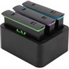 Plyisty Hub di Ricarica per Action Camera, Caricabatteria per Fotocamera X4, con Indicatore LED Intelligente, 3 Slot di Alimentazione, Prevenzione di Sicurezza, Cavo USB Tipo C