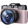 SEVEQIS Macchina fotografica digitale, Flip Screen 48MP Digital Selfie Camera Wide Angle 4K Vlog Videocamera Zoom 16X Fotocamera for principianti Fotografia Regalo for BAMBINI(64G TF card,CDR10-pink)