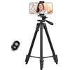 Andoer Supporto per treppiede portatile 135 cm, con morsetto per telefono otturatore remoto per smartphone Vlog Live Streaming Fotografia dei prodotti, 3 kg Capacità di carico