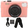 Enlybee Fotocamera digitale 4K con schermo da 30 pollici, fotocamera da 48 MP per adulti e adulti, zoom 16x, fotocamera compatta con doppio schermo, riempimento, batteria per viaggi e uso quotidiano (rosa)