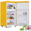 kozamas Frigorifero retrò a doppia porta con congelatore in giallo, volume totale 72 l (congelatore da 21 l), classe di efficienza energetica E e funzionamento extra silenzioso da 39 dB, inodore, ideale per