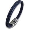LuZ ITALY Bracciale uomo in pelle intrecciata - Blu scuro - Chiusura in acciaio inox - 6 Misure a scelta