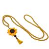 Handmade Collana Lunga Cristalli Gialli con Girasole Fatto a Mano e Nappina | Ciondolo Girasole Fatto a Mano, Filo di Cristalli Color Giallo Topazio