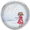 Handmade Spilla con perno in acciaio inossidabile, diametro 25 mm, spillo 0,7 mm, Fatto a Mano, Illustrazione Ragazza nella neve 2