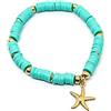 Generic Bracciale elastico con perline heishi azzurro turchese e stella marina oro