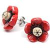 Generic Orecchini a lobo con fiore rosso e beige