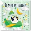 Handmade 25 Etichette adesive quadrate per bomboniere Battesimo, Adatte per Femminuccia, chiudibusta, Il Mio Battesimo. Panda su aereoplanino, Verde