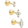 SLLAISS Titanio G23 Orecchini Tragus Piercing Helix 3 Pezzi Set Orecchini Lobo Punto Luce Orecchio Cartilagine Orecchio Piercing Trago con Zirconi Punto Luce Piatto Dietro Oro 18G