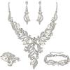 EVER FAITH Sposa Cristalli Marquise Cristalli Foglia Cluster Statement Y-Shaped Collana Orecchini Bracciale Set di Anelli per Prom