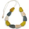 Avalaya Off Bianco/Grigio/Antico Giallo Geometrico Perle di Legno Bianco Corda di Cotone Lunga Collana/100cm L/Regolabile, Misura unica, Legno corde Legno