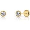 ROSA DI MANUEL Orecchini Oro 18k per Bambina o Donna, Modello Rotondo con Pietre Incastonate a Brillante, Misura 5 mm, con Chiusura di Massima Sicurezza a Vite