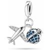MariaFonte Charm Viaggio Compatibile Tutte Marche Pendente Mondo Mappamondo Aereo Valigia Passaporto Compleanno Anniversario Ciondoli Originale Bead Argento (Aereo Mappamondo)