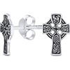 Bling Jewelry Orecchini a perno piccoli con nodo celtico unisex antico religioso croce da cavaliere templare irlandese per donne uomini adolescenti in argento sterling ossidato .925