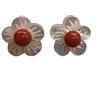 perlascarel Orecchini in argento Sterling, a forma di fiore in madreperla, con corallo bambù rosso, astuccio incluso