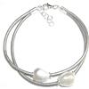 perlascarel Bracciale con 2 perle coltivate barocche bianche con pelle naturale grigia e argento sterling