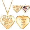 U7 Collana Donna con Foto Personalizzata Medaglione Cuore Rosa Fiore Ciondolo Portafoto + Catena Regolabile Collana Persnoalizzata Donna Placcato Oro 14K Regalo per Natale Compleanno