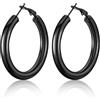 U7 Orecchini Cerchio Donna Placcati Neri Acciaio Inossidabile Orecchini Cerchio Medio 40mm Leggeri Tondi Regalo Natale per Donna Ragazza Moglie