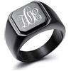 MeMeDIY Personalizzato Incisione Monogramma Lettera Anello con Sigillo per Gli Uomini Donne Custom in Acciaio Inox Nuziale Anello con Regolatori di Dimensione Dell'anello(Colore Nero Dimensione 7)