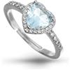 Donipreziosi Anello in Argento 925% Regolabile con Pavè e Pietra Zircone taglio brillante a forma di Cuore - Anello per Donna e Ragazza Classico ed elegante - Made in Italy - Azzurro