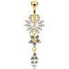 MONSTER PIERCING Piercing da ombelico in argento Sterling 925 placcato in oro giallo da 3 micron, con zirconia cubica trasparente, a forma di farfalla con doppio fiore, Cristallo, Zirconia cubica