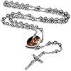 FaithHeart Collana Rosario Medaglia HD Foto Uomo Donna Crocifisso Pregheria Collana Croce Cattolica Personalizzata Catena Colorata con Perline Ciondolo Crocifisso Gioielli Religiosi
