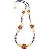VENEZIA CLASSICA - Collana da Donna lunga con perle in Vetro di Murano Originale, Collezione Lily, ambra e nero con foglia in oro 24kt, Made in Italy certificato