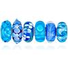 Bling Jewelry Set Misto Di 6 Perle Di Charm In Argento 925 Con Nucleo Traslucido E Sfumature Di Blu Di Murano, Perle Di Vetro Vortice, Distanziatore Per Bracciale Europeo Per Donne Adolescenti