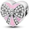 Unique Charm Cuore con Fiocco Rosa in Argento 925 e Zirconi per Pandora