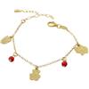 Damiano Argenti Bracciale per Bambini in Argento 925 Placcato Oro e Perline Rosse con ciondoli Gufo, Orsetto, Elefantino Argento