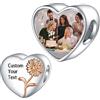 LaMenars Personalized Photo Charms Birth Flower Aprile Daisy Beads Argento Sterling Personalizzare Immagine Cuore d'amore per le donne Bracciali e collane Regali per le ragazze