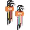 KLEIN TOOLS Set di chiavi esagonali BLS18, codificate a colori, SAE e metriche, trattate termicamente, tipo L, da 1/16 a 3/8 e da 1,5 mm a 10 mm, 18 pezzi