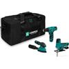 VONROC Set di attrezzi da 12 V 3 in 1 - Trapano avvitatore, seghetto alternativo, smerigliatrice, 3 batterie ricaricabili, USB-C, borsa, utensili elettrici compatti (12 V - 3 dispositivi)