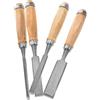 OKUMEYR Set 4 Scalpelli per Intaglio Legno con Manico in Legno e Custodia in Ghisa, Attrezzo Versatile per Lavorazione di Cornici e Incavi per Cerniere in Falegnameria Domestica