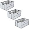 keeeper benno 3x contenitori pieghevoli professionali robusti con manici soft-touch, 45 l, Portata fino a 50 kg, Adatta per carrelli della spesa, 54 x 37 x 27,5 cm, Argento (Light Silver)
