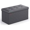 SONGMICS Cassapanca Contenitore da 76 cm, Pouf Contenitore, Panca, Poggiapiedi, Tavolino, Seduta Imbottita, Pelle Sintetica, Regge fino a 300 kg, Grigio Scuro LSF040G01