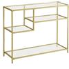 VASAGLE Consolle, tavolino da corridoio, in vetro temperato, struttura in metallo, con ripiani, 35 x 100 x 80 cm, moderno, per ingresso e soggiorno, colore oro