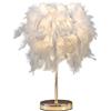 DUNMW Mini Lampada da Tavolo in Piuma Bianca Con Base Dorata - Decorativa per Camera da Letto, Soggiorno