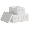 WOLTU Scatola Portaoggetti, Set di 3 Contenitori per Armadio, Scatola con Coperchio Rimovibile, Organizer con Maniglie Pieghevole, in Tessuto, Bianco, 48x29x20 cm