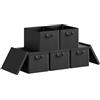 WOLTU Scatola Portaoggetti, Set di 1 Contenitori per Armadio, Scatola con Coperchio Rimovibile, Organizer con Maniglie Pieghevole, in Tessuto, Nero, 48x36x30 cm