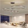 LIUYU Lampadario a Sospensione LED Cerchio Dimmerabile Altezza Regolabile Marrone | lampadario grande soggiorno cerchio moderno a 3 anelli, 20-40-60cm, 75W, con telecomando e funzione di memoria