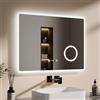 EMKE Specchio LED da Bagno 80 x 60 cm, con Interruttore Tattile, Antiappannamento, Lente 3X, Orologio, 6500K